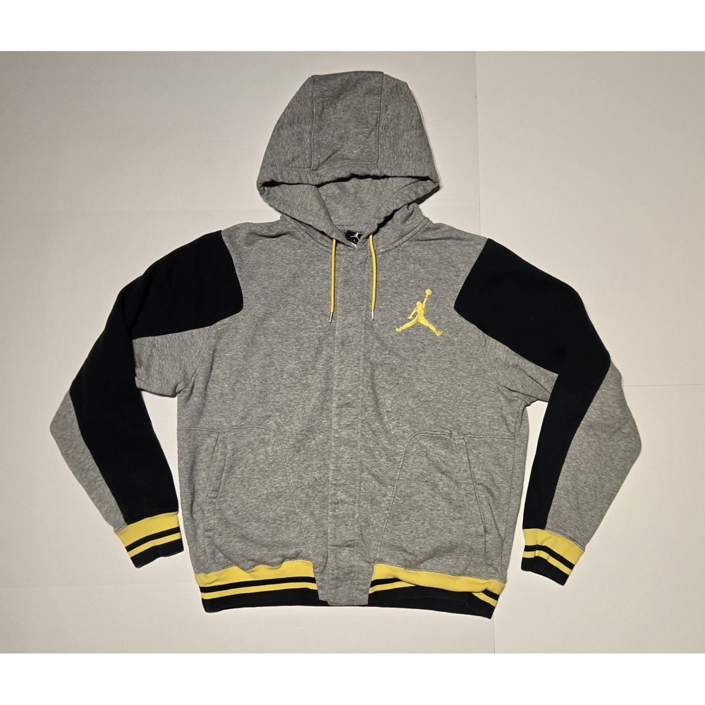 Nike Air Jordan Jumpman Hoodie Mens L Gray Black Yellow Button Up Fleece